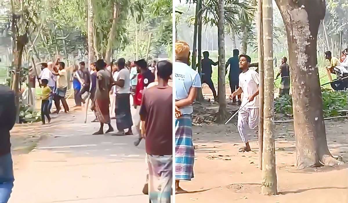 দেশীয় অস্ত্রশস্ত্র হাতে হেবযতু তওহীদের সদস্যদের উপর হামলা চালায় জামাত শিবিরের উন্মুত্ত নেতাকর্মীরা।